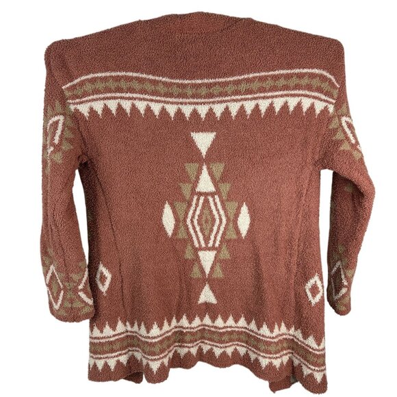 New In Womens Boho Cardigan Large Geometric Southwest Open Front Rust - Picture 3 of 10